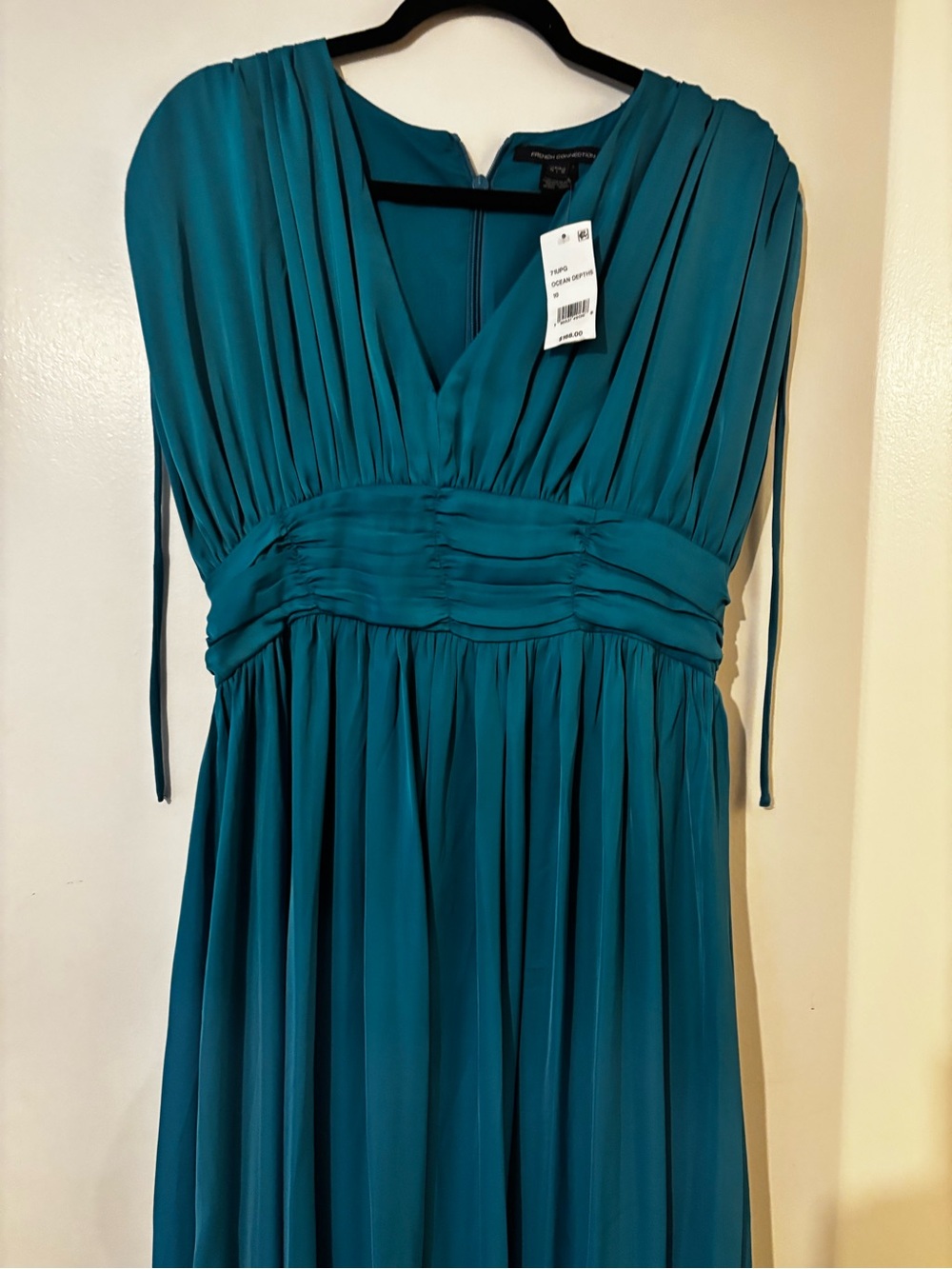 NWT- French Connection Teal Pleated V-Neck Maxi Dress